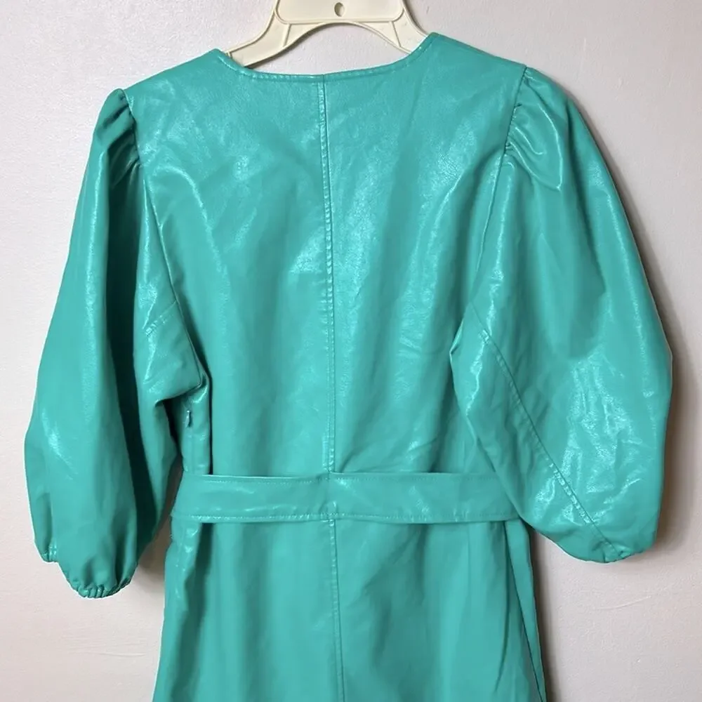 Hosbjerg Free People green Vegan Leather Mini belted Dress